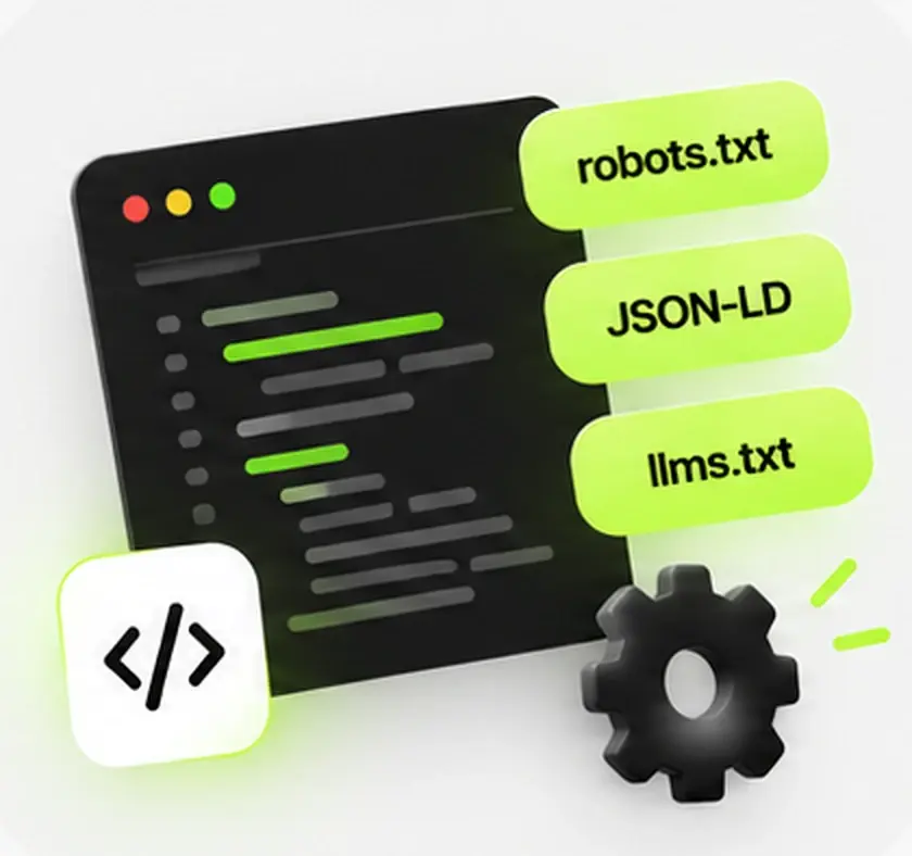 Code editor with robots.txt, JSON-LD and llms.txt tags