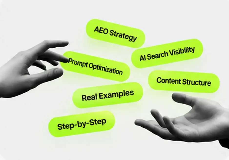 Hands passing AEO strategy, real examples and content structure